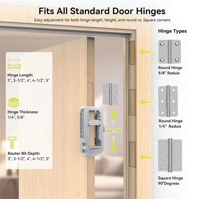 A44Z-Door Hinge Jig Door Hinge Mortiser Hinge Installation Kit Door Hinge Router Template For 3 Inch To 5 Inch Hinges