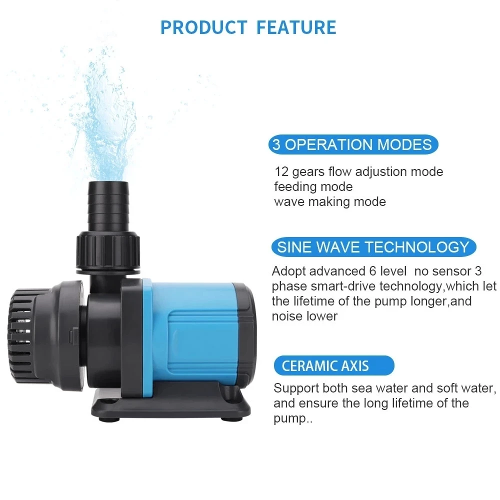 

220V Ultra-Quiet Submersible Water Pump Filter Fish Pond Fountain Aquarium Tank High-lift 12Gears Adjustion Frequency Conversion