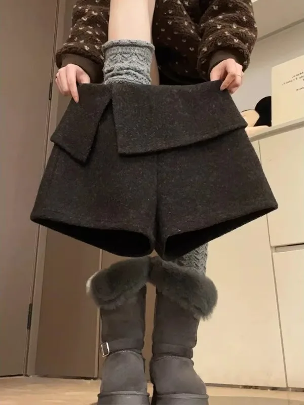 

Женские шерстяные брюки больших размеров с высокой талией, прямые, осенне-зимние, новые, имитация двухслойности, с эффектом коррекции фигуры