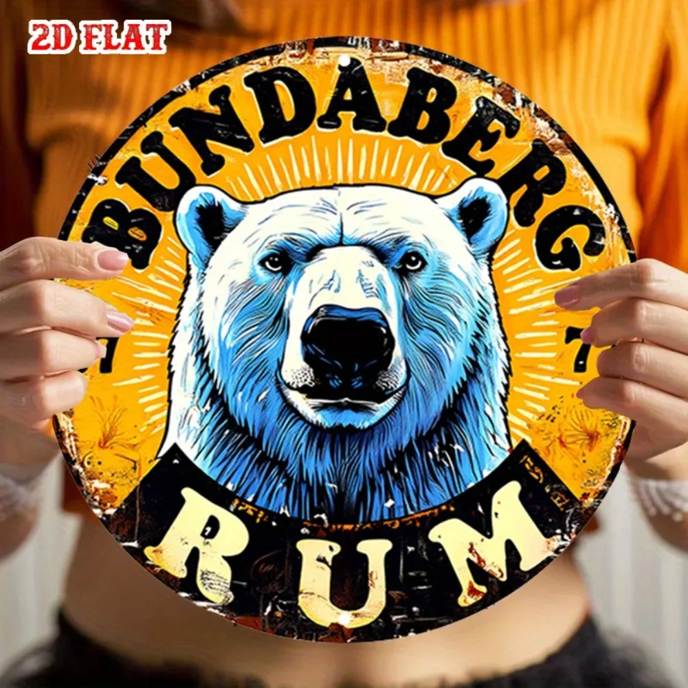 [مسطح 21D] قطعة واحدة من لافتة ألومنيوم مستديرة من Bundaberg Rum - لوحة فنية جدارية معدنية على شكل دب ريفي مقاس 7.87 بوصة، أصفر وأسود، بدون إطار