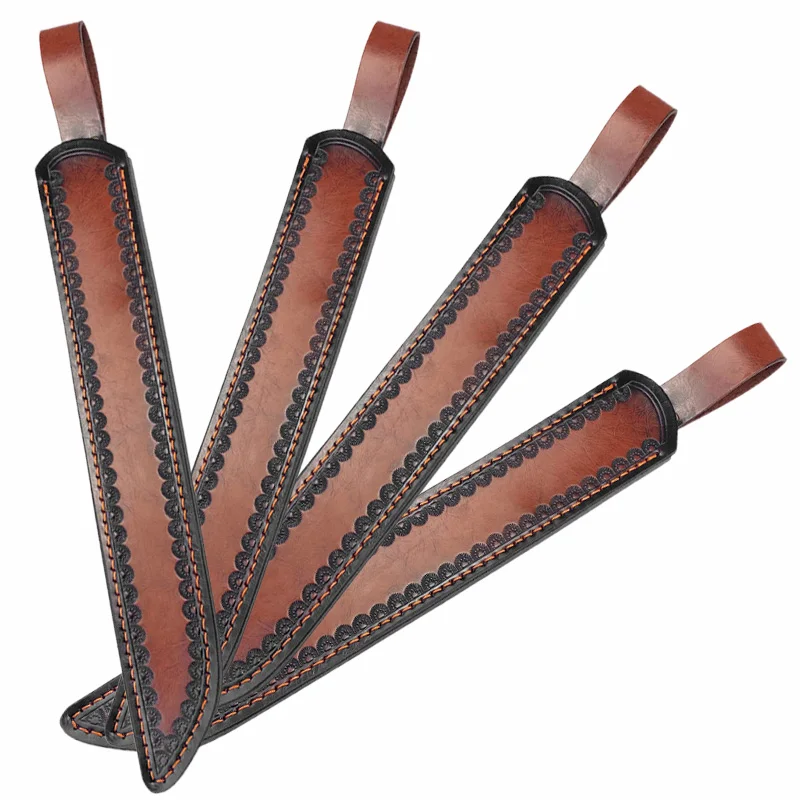 Genuine Cowhide Fixed Blade Knife Sheath Top-Grain Leather Scabbard Embossed Design Secure Storage for Campers Survival Outdoor