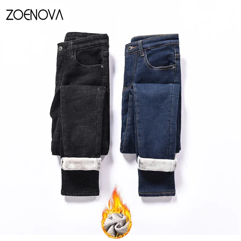 ZOENOVA Warm Lamb Fleece Women Pants 2023 Winter Y2K Denim Skinny Stretch Jeans High Waist Street Fashion Casual Female Leggings