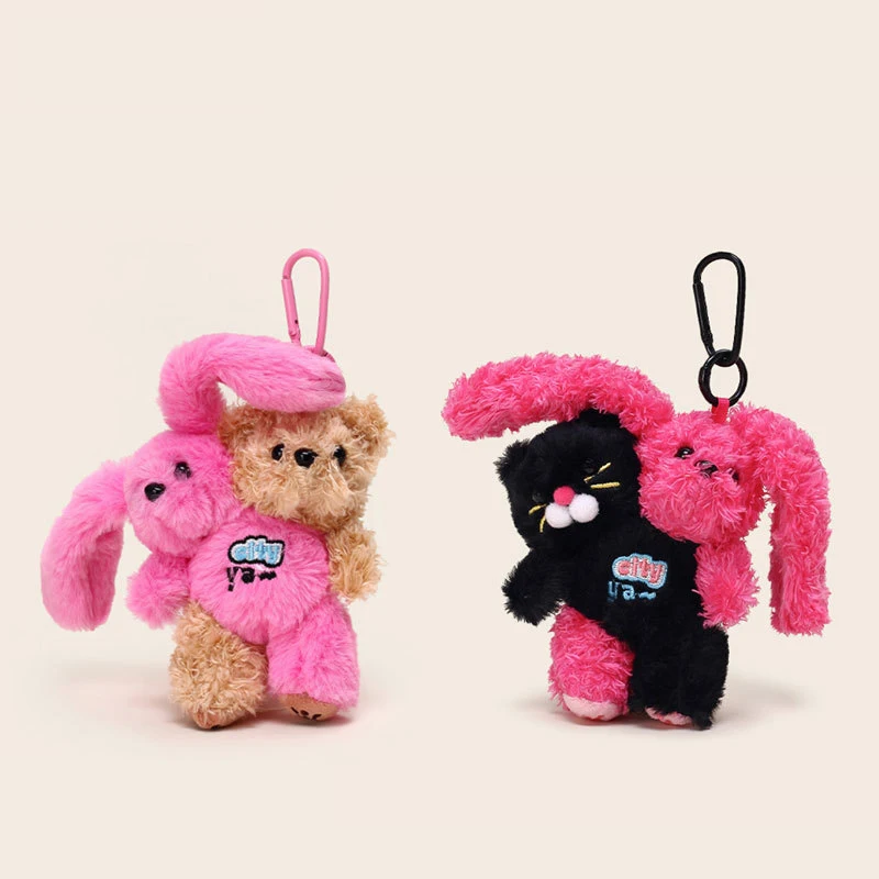 

Funny bunny teddy bear plush toy bag keychain couple pendant backpack hanging decoration