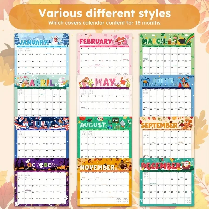 تقويم مغناطيسي 2026-2027، 18 تقويمًا شهريًا من يناير 2026 إلى يونيو 2027 مع تقويمات ثلاجة للعطلات