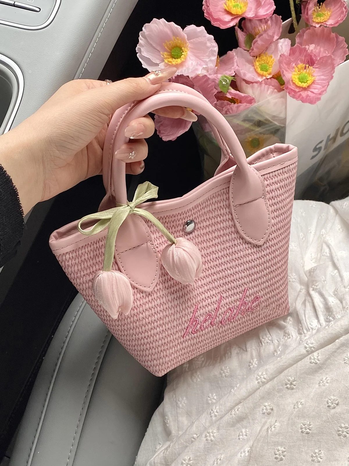 

e Buet Bag Women's Crossbody Bag Versatile Summer Trendy Handbag Soft Woven Material Pure Color Large Size