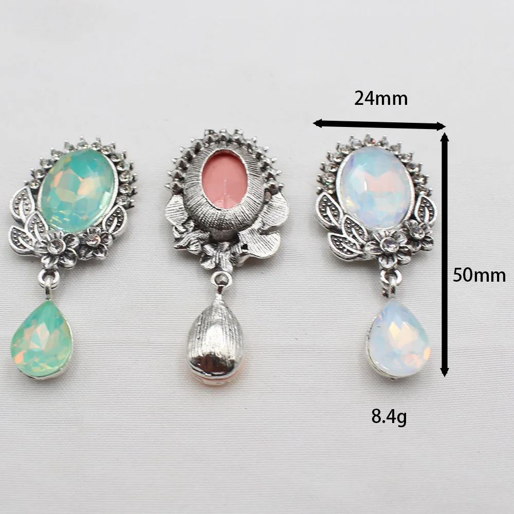 Vintage style 4-piece/batch antique silver flat bottom diamond inlaid with mocha water droplet flower pendant DIY flower plate h