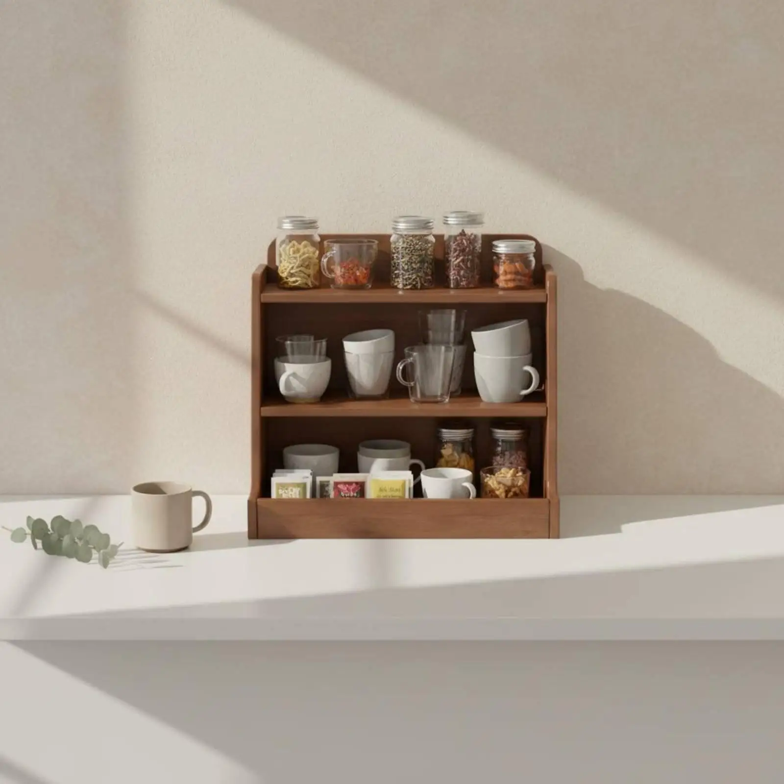 Damp Resistant Board Desk Shelf Storage Rack for Coffee Machine Drawer Organizer for Mugs Snack Packets Spice