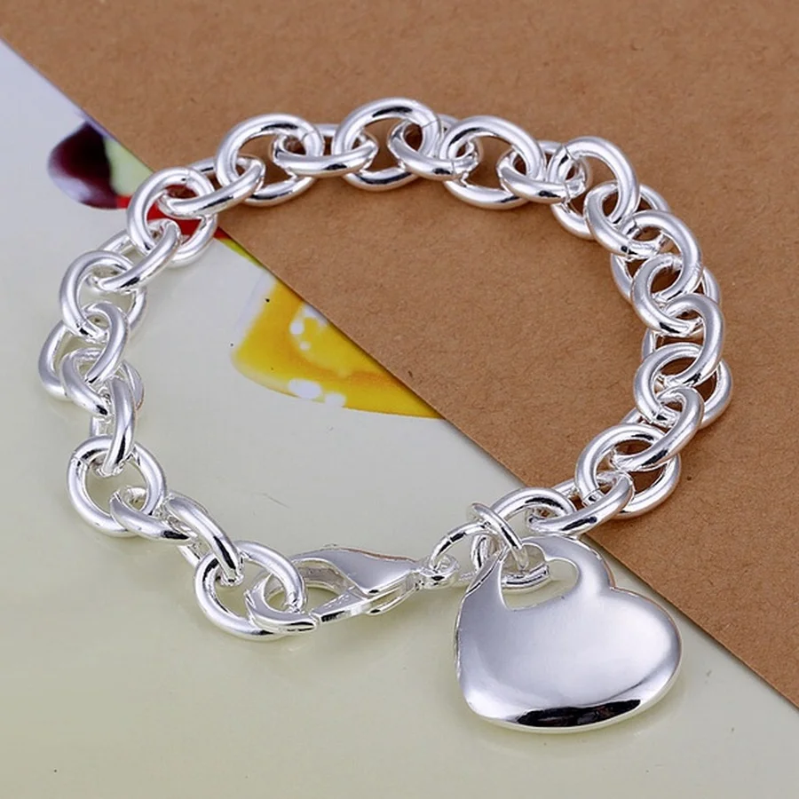 925 Sterling Silver heart bracelet solid Charms love women lady valentine gift Jewelry High quality 20CM chain wedding gifts