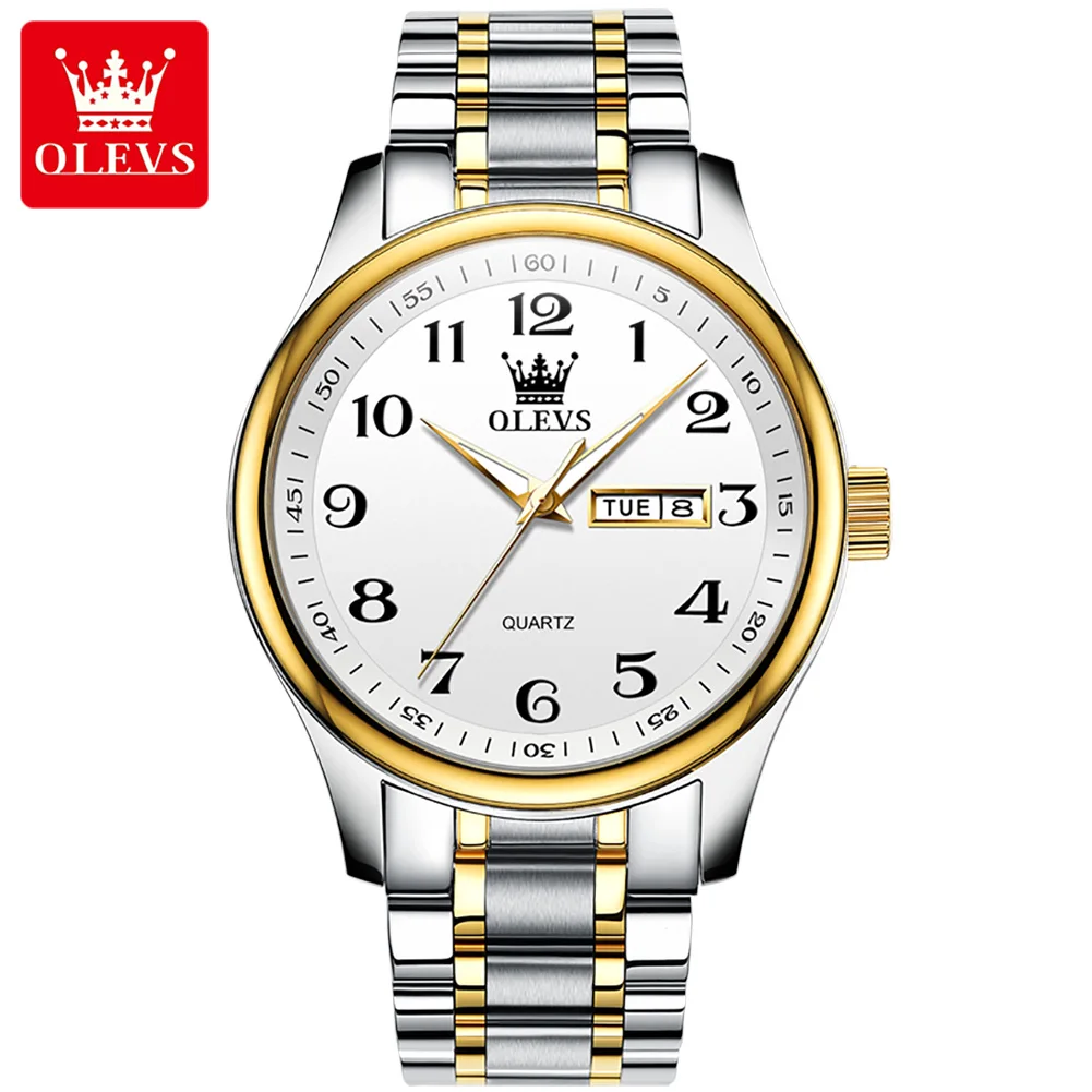 OLEVS Classic Bussiness Quartz Watch for Men Digital Dial Date Week Display Clock Luminous Waterproof Man Gold Wristwatches 5567