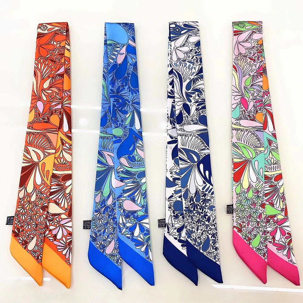 New Design Bag Silk Scarf Ribbon Double-Sided Print Women\'s Scarf Hair Accessories Hairband Brand Fashion Bandana Neckerchief