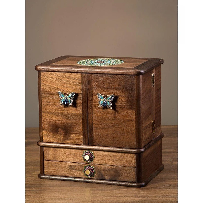 

North American black walnut premium dresser cosmetic storage cabinet butterfly decoration multi-layer drawer cosmetic cabinet