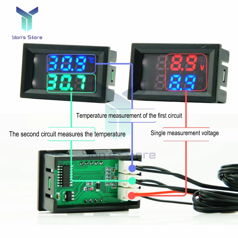 Controlador de temperatura digital LED, display duplo, termômetro eletrônico, termostato com sonda dupla, sensor NTC, 10K, sensor 3950, DC, 4-30V