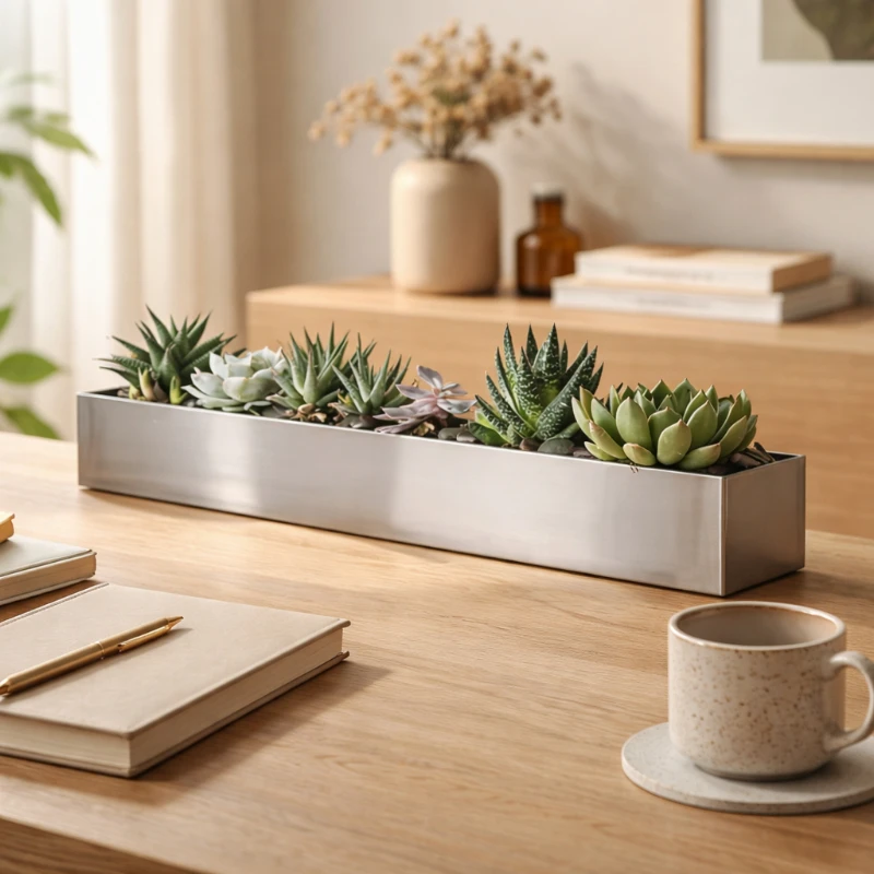 

Прямоугольный цветочный ящик из нержавеющей стали, кашпо для балкона, гидропонная емкость для суккулентов, для дома и сада