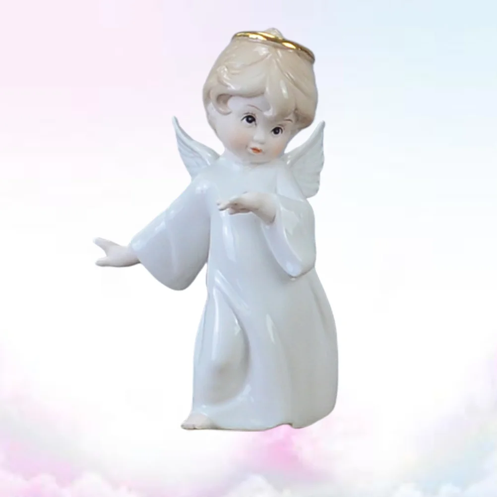 

Handmade Ceramic Angel Statue White Miniature Decor for Tabletop Shelf Display Home Office Desk Decoration Small Craft Ornament