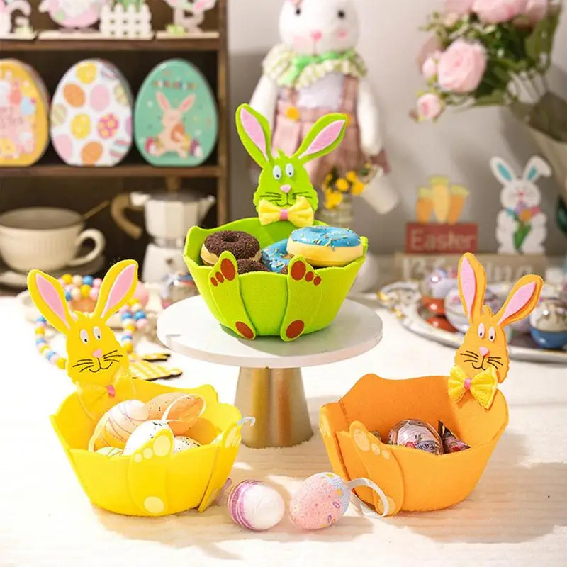 Cesta de Pascua de fieltro, cubo para embutir huevos, suministros para recuerdos de fiesta, cesta de dulces bonita y exquisita, bolsas de caza de huevos de fieltro para vacaciones y familias