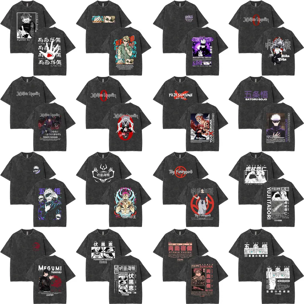

Washed Vintage Anime Jujutsu Kaisen Graphic T-shirt Men Women Casual Cotton Retro Short Sleeve T Shirt Male Fashion Trend Tshirt