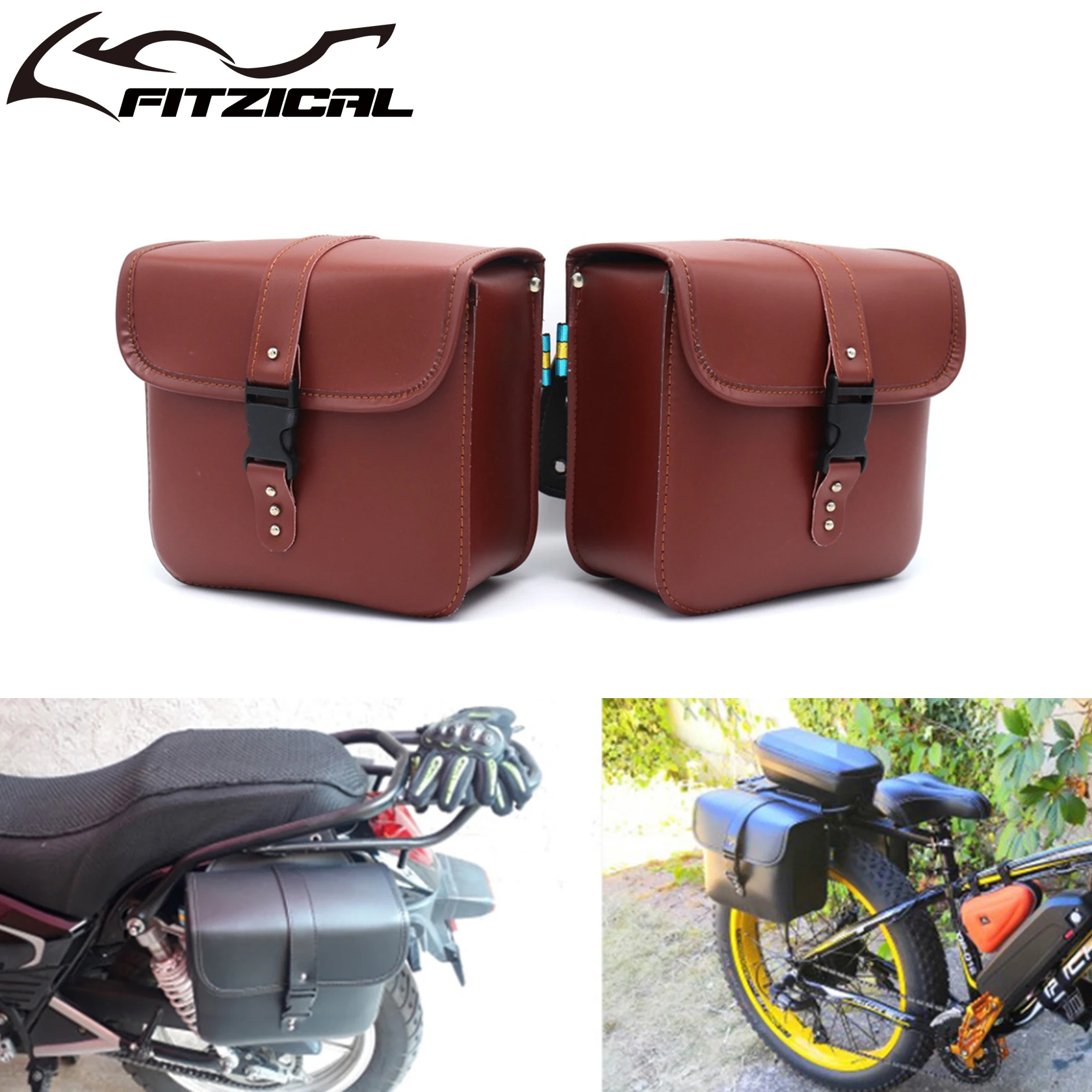 Motorcycle Saddlebags Side Tool Bag Luggage Storage Saddle Bag Pouch PU Leather Brown Bags For Harley Touring Sportster XL Dyna