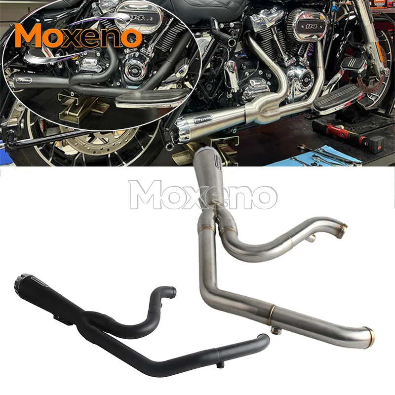 Double Slip Fit Reinforced 2 Into 1 Exhaust System Stepped Big Bore Head Pipe For Harley Touring FLHT FLHR FLHX FLTRX 2017-2025
