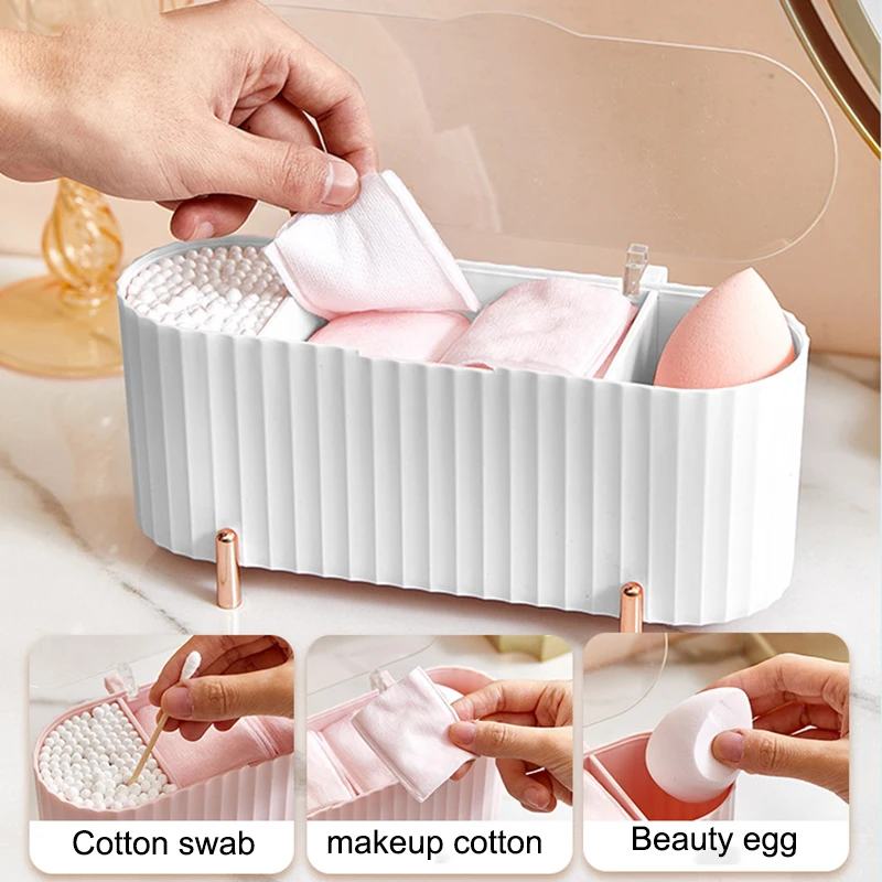 

Dustproof cosmetic cotton storage box with cover Cotton swab makeup remover cotton Beauty egg desktop lattice finishing box