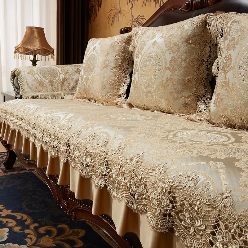 Europe Lace Sofa Cover 1 2 3 Seater Luxury Furniture Slipcover Recliner Leather Couch Towel Armchair Cover Non-slip Living Room