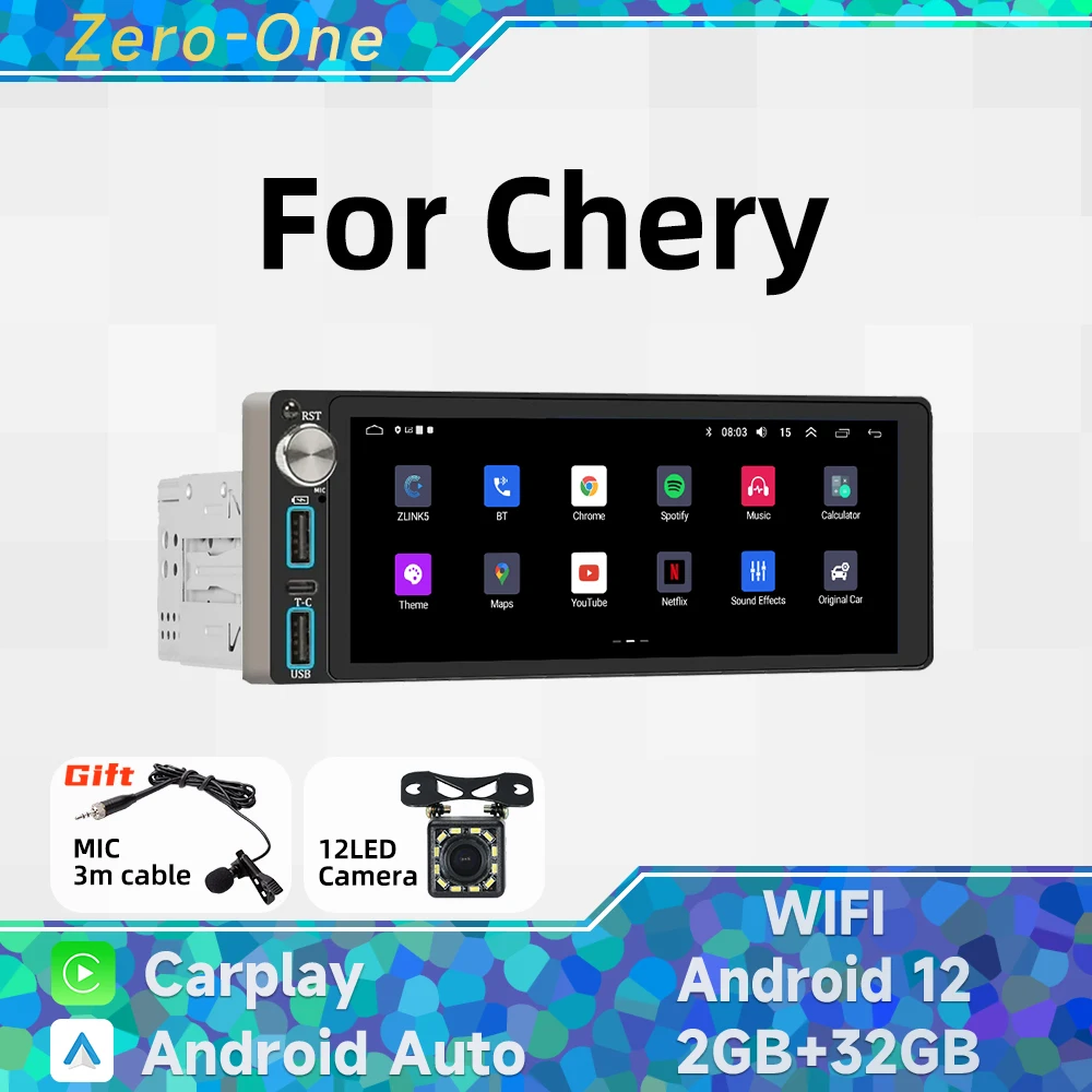 

Wireless Carplay Autoradio 1 Din Radio Android 13 Car Multimedia for Chery 6.86" Screen Stereo Head Unit GPS Navigation Wifi BT