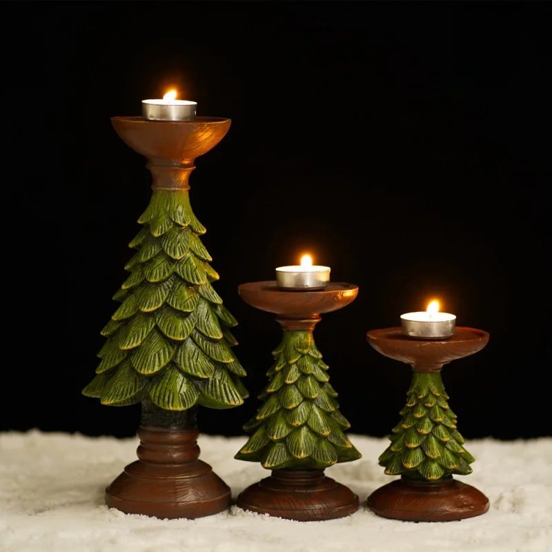 Vintage Christmas Tree Candlestick Stand Decoration European Home Living Room Desktop Decoration Crafts Resin Candlestick