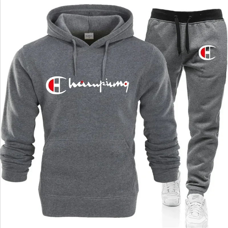 2 Pieces Sets Tracksuit Hooded Sweatshirt Drawstring Pants Male Sport Hoodies Running Sportswear Men Women Brand Autumn Winter