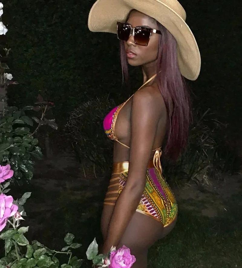 2023 New African Print Two-Pieces Bath Suits Bikini Set Sexy Geometric Swimwear Swimsuit Gold High Waist Swimming Suit image 6