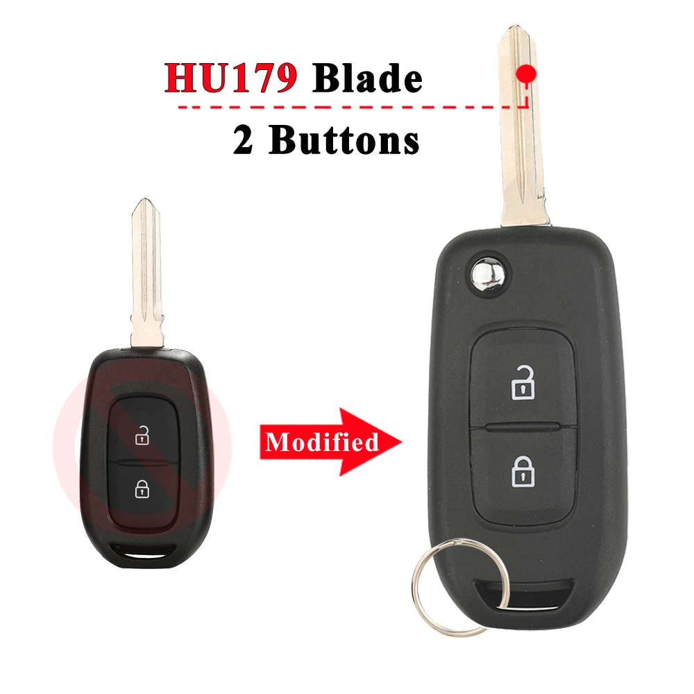 jingyuqin Geschenk-Fernbedienung, modifizierter Autoschlüssel für Renault Sandero, Dacia Logan, Lodgy, Dokker, Duster, Flid, Klappschlüsselgehäuse, 2/3 Tasten – Detail 3