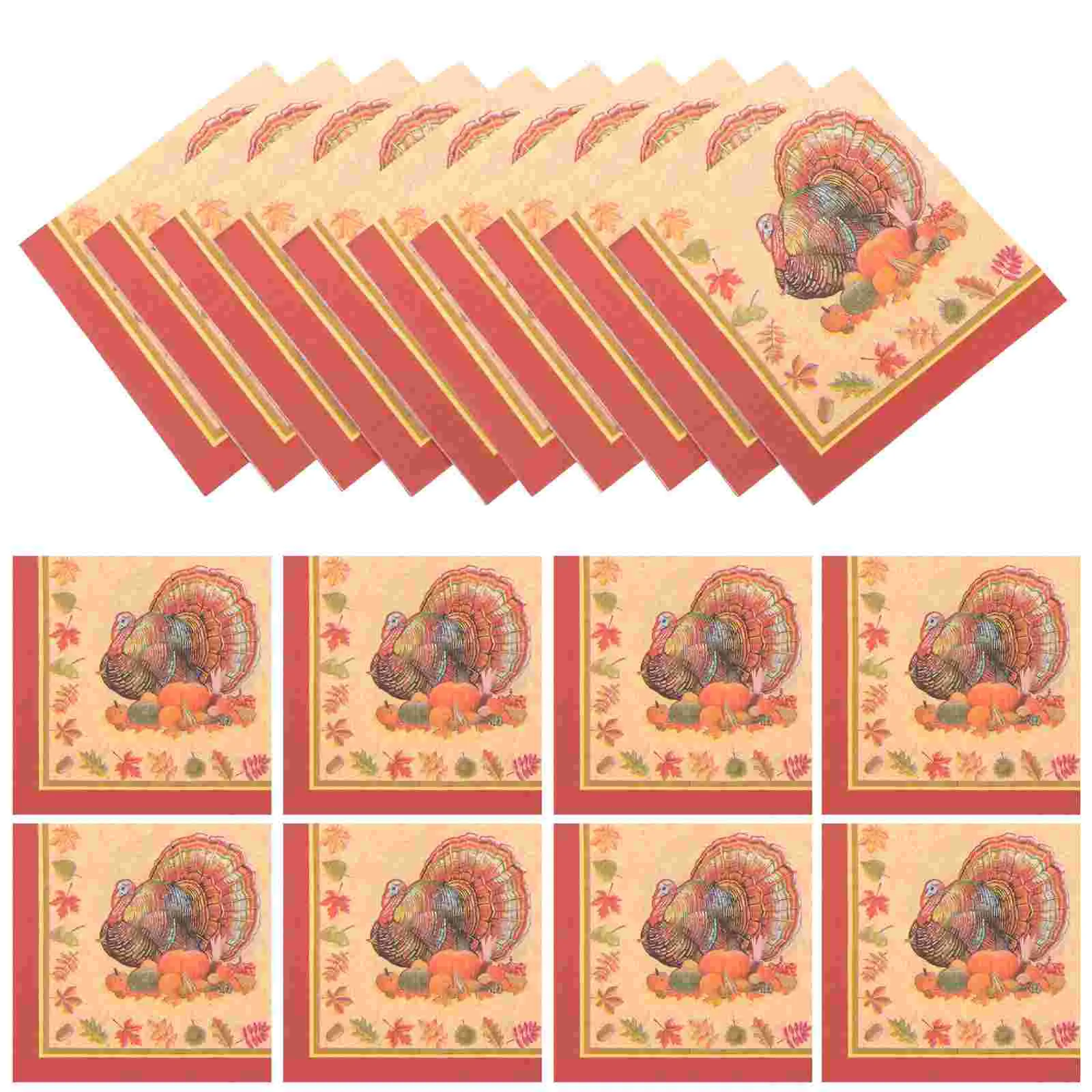 

40pcs Thanksgiving Day Printed Napkins Cartoon Turkey Tissue Dinner Paper Towel Party Supplies (Pattern 2)