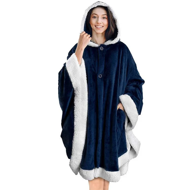 Pijama tipo bata para mujer 2026 con capucha, capa casual de terciopelo, manta suave, doble bolsillo, chal de felpa, abrigo de algodón, ropa de mujer