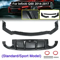Carbon Fiber Car Front Spoiler Lip/Rear Bumper Diffuser for Infiniti Q50 2014-2017 (Standard/Sport Model)