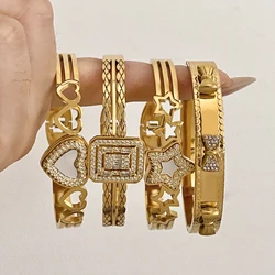 Elegant Rhinestones Bracelet with White Shell for Women Stainless Steel Golden Series Jewelry Fashion Valentine's Day Jewelry