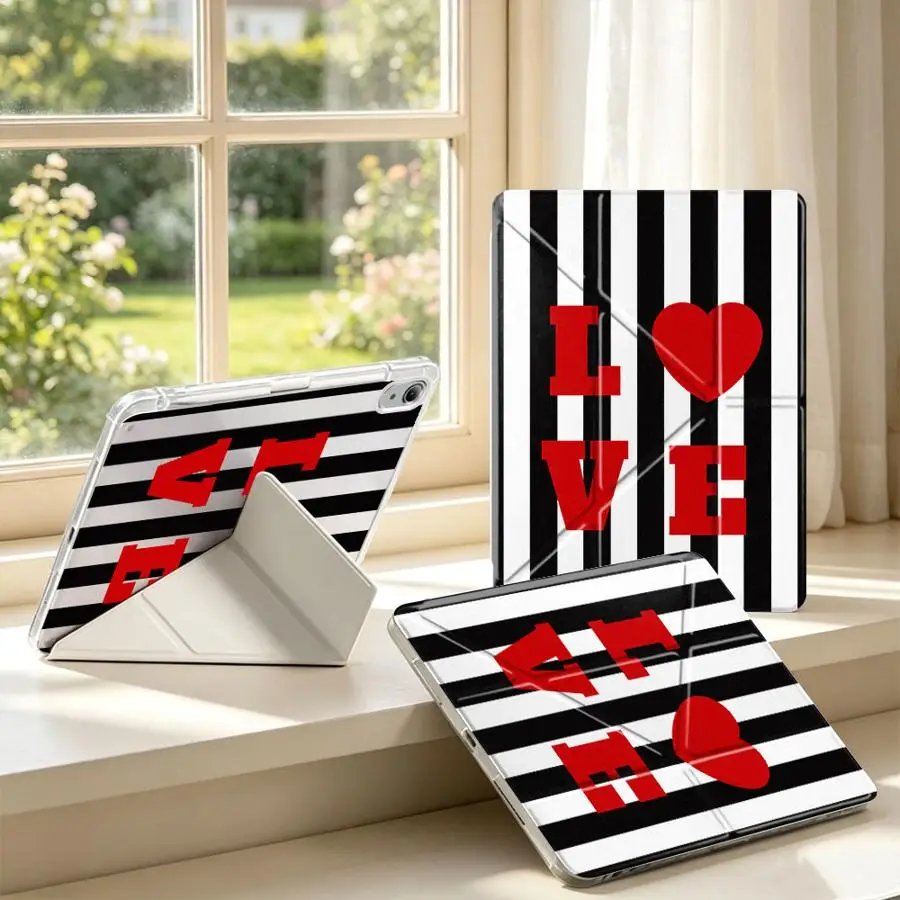 With Pen Slot Cover Tablet Case For Samsung Galaxy Tab S10 Lite S8 S7 FE A11 A8 A9 Plus S9 Plus Striped Love Heart