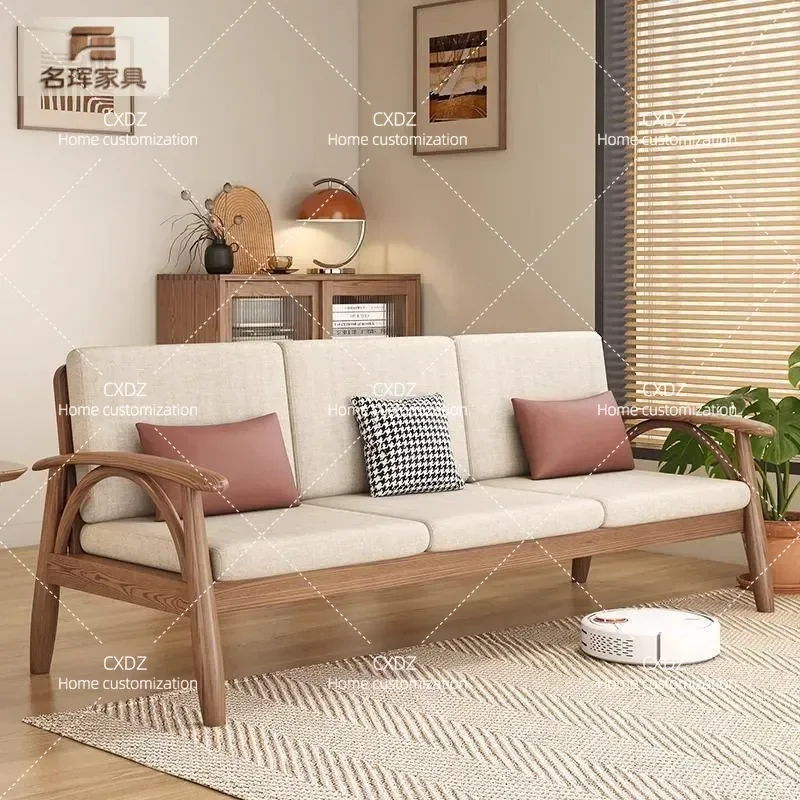 Nordic Solid Wood Sofa Living Room Modern Minimalist 3 Seater White Wax Combination High End Household Winter Summer Dual