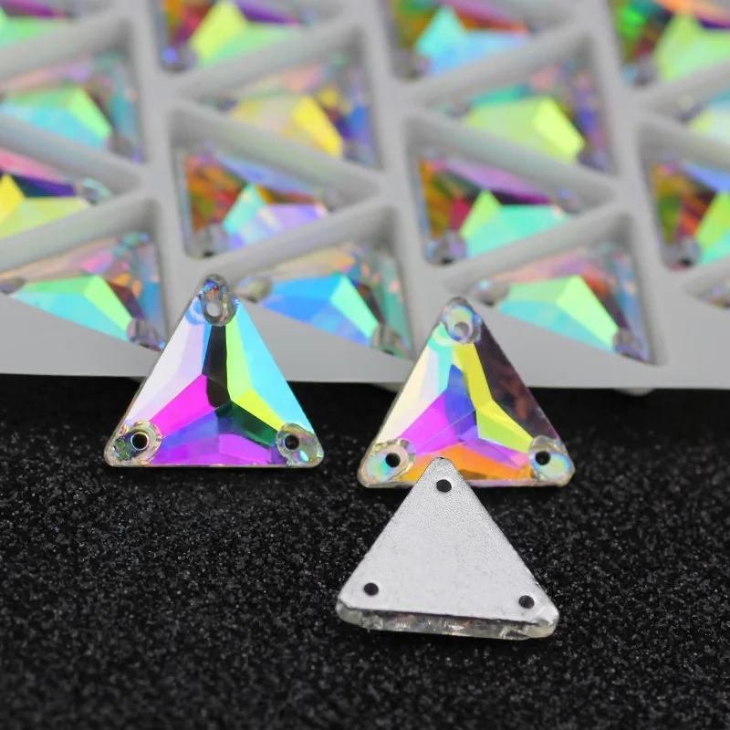 

AB Triangle Crystal and AB Top Quality Glass Sew On Flatback Sewing Strass Stones used for Garment Wedding Dress