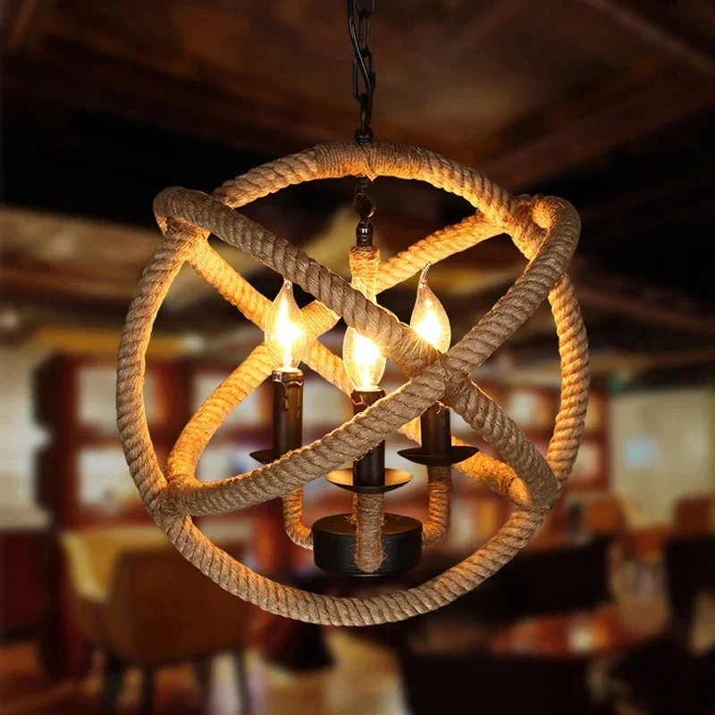 

Vintage Chandelier For Home And Cafe Industrial Rope Chandelier Light Retro Bird Cage Lighting Fixture With LED Lights