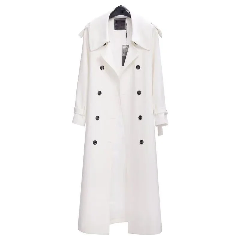 Long White Trench Coat Women\'s 2024 New Spring Autumn Fashion Double-breasted Slim Long Sleeve Windbreaker Female Outerwear