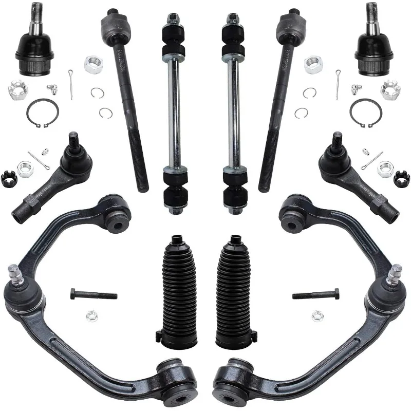

Detroit Axle -12pc Front End Suspension,2 Upper Control Arms 2 Lower Ball Joints 4 Inner Outer Tie Rods 2 Boots 2 Sway Bar Links