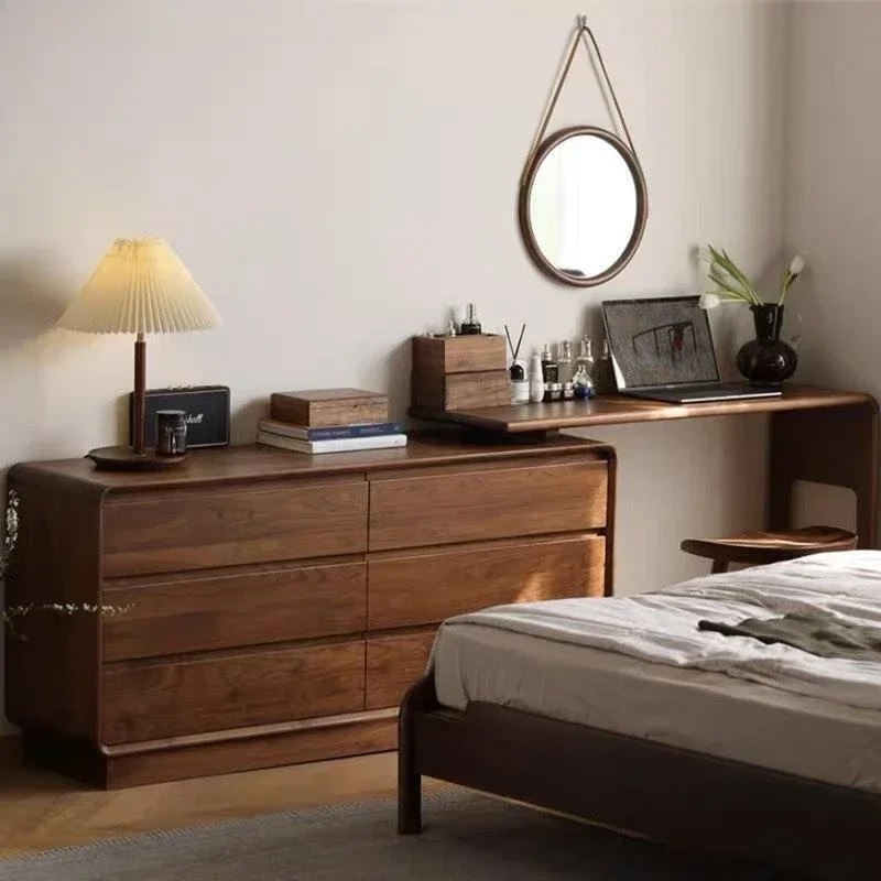 North American black walnut dresser, Nordic light luxury integrated bedroom telescopic desk