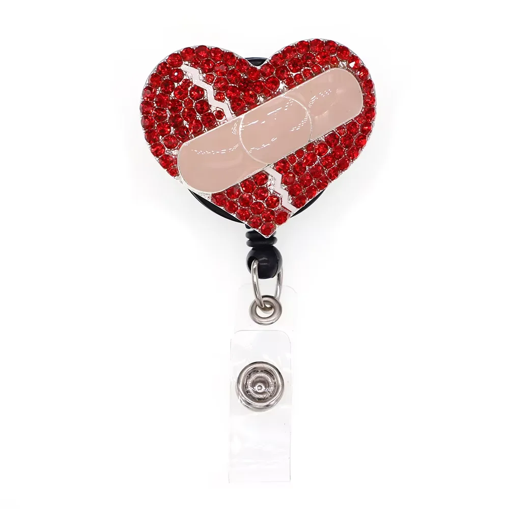 10pcs/lot Rhinestone Heart Shape With Band-Aids Badge Reel Nursing Medical Accessories Badge Holder With Clip