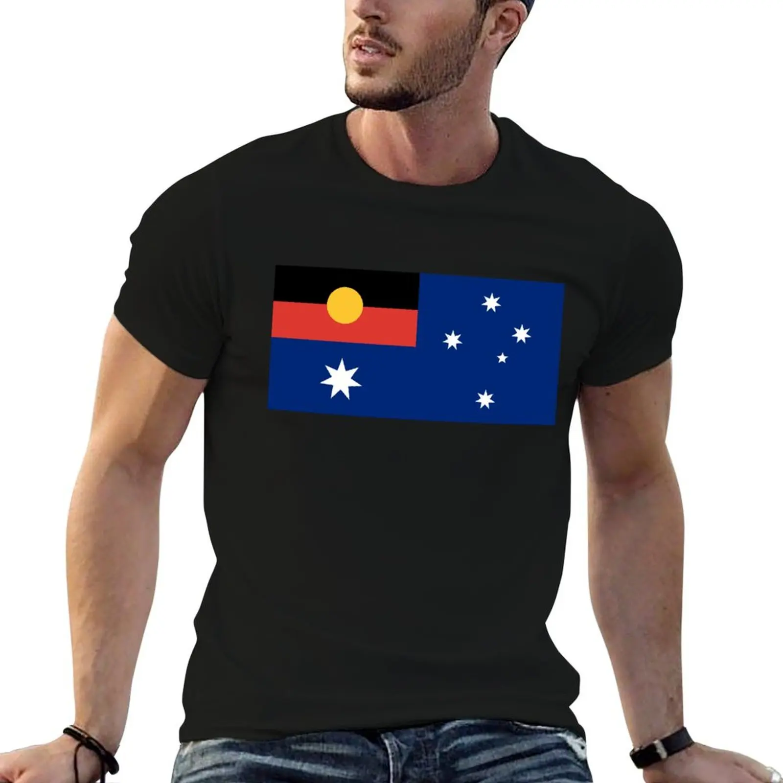Australian Flag with Aboriginal Flag T-Shirt Outdoor Sports Lightweight Tee