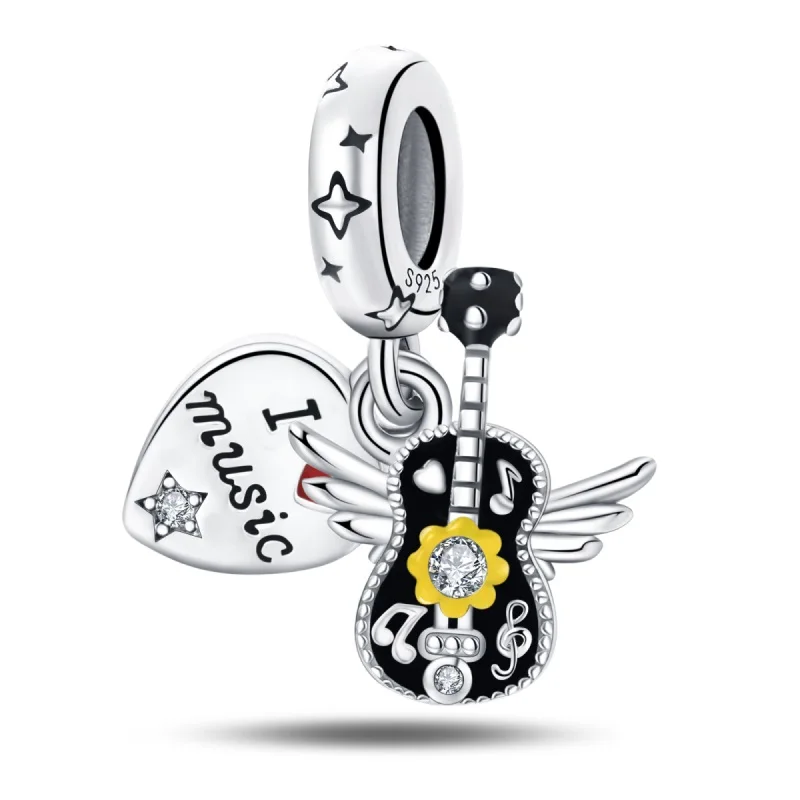 925 Sterling Silver Punk Guitar Charms Pendant Fit Original Bracelet DIY Women Birthday Jewelry Gift