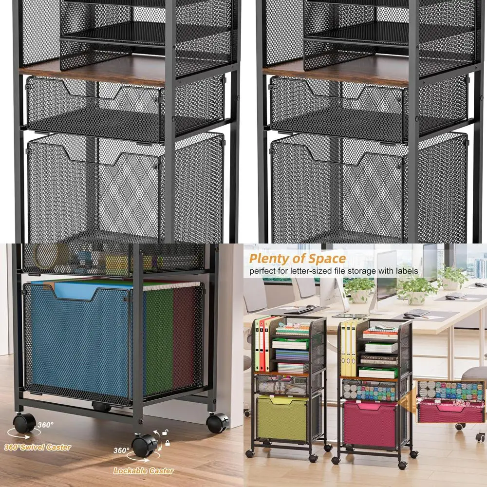 

6-Tier Mobile File Cart with 2 Drawers, Letter Size, Rolling Office File Storage Cabinet