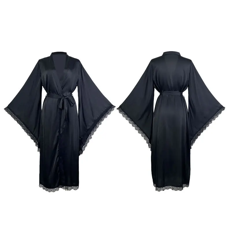 New satin pajamas for women, lace light luxury long-sleeved cool nightgown, bathrobe, home wear for women
