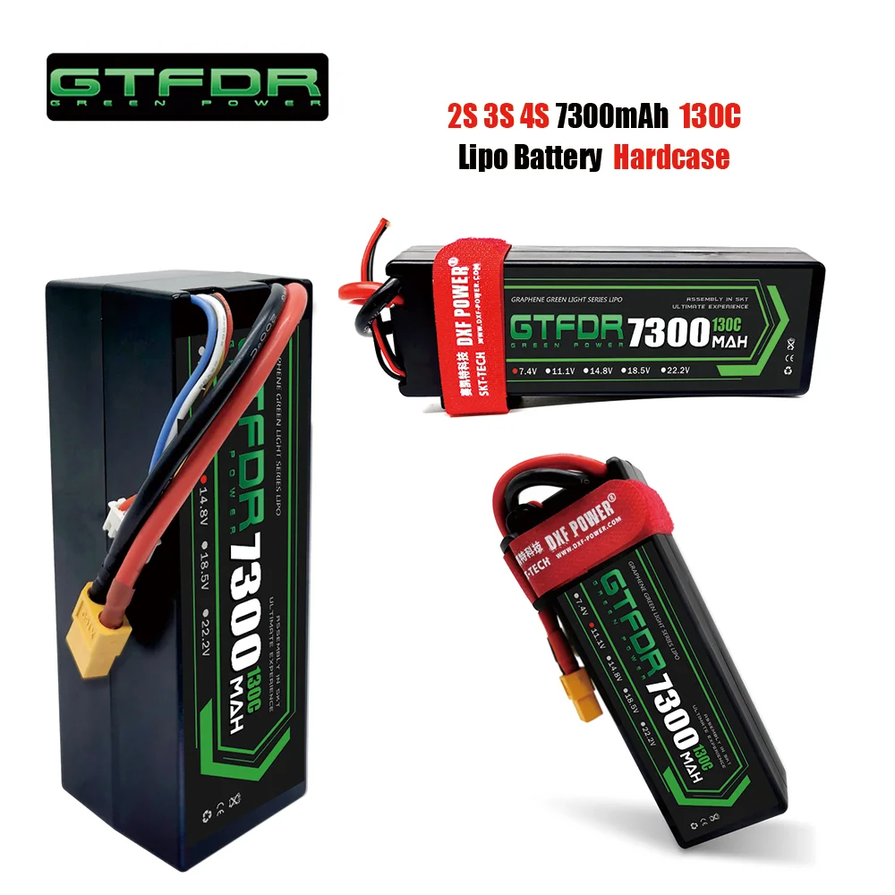 

GTFDR 2S 3S 4S Lipo Battery 7300mAh 130C with XT60 EC5 TRX T/DEANS XT90 XT150 Plug HardCase For 1/8 Buggy RC Car Boat Airplane