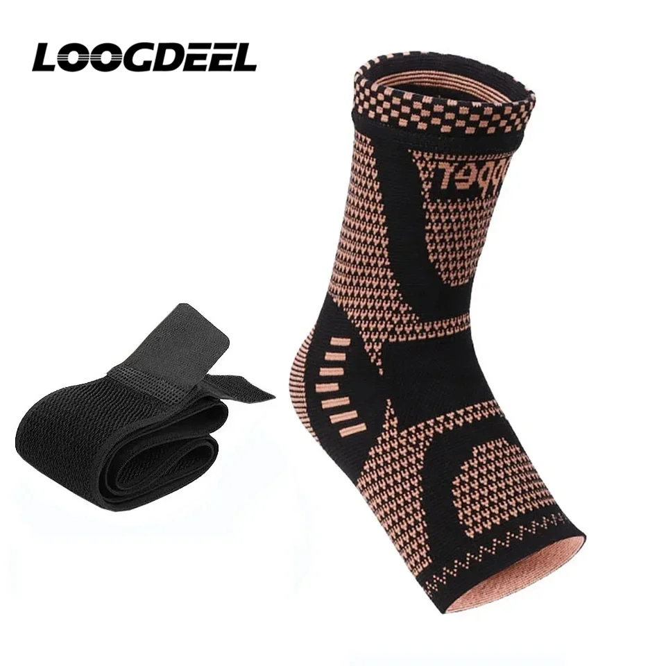 LOOGDEEL Adjustable Copper Compression Ankle Support Sleeve Achilles Tendonitis Plantar Fasciitis-Eases Swelling Sprained Ankle