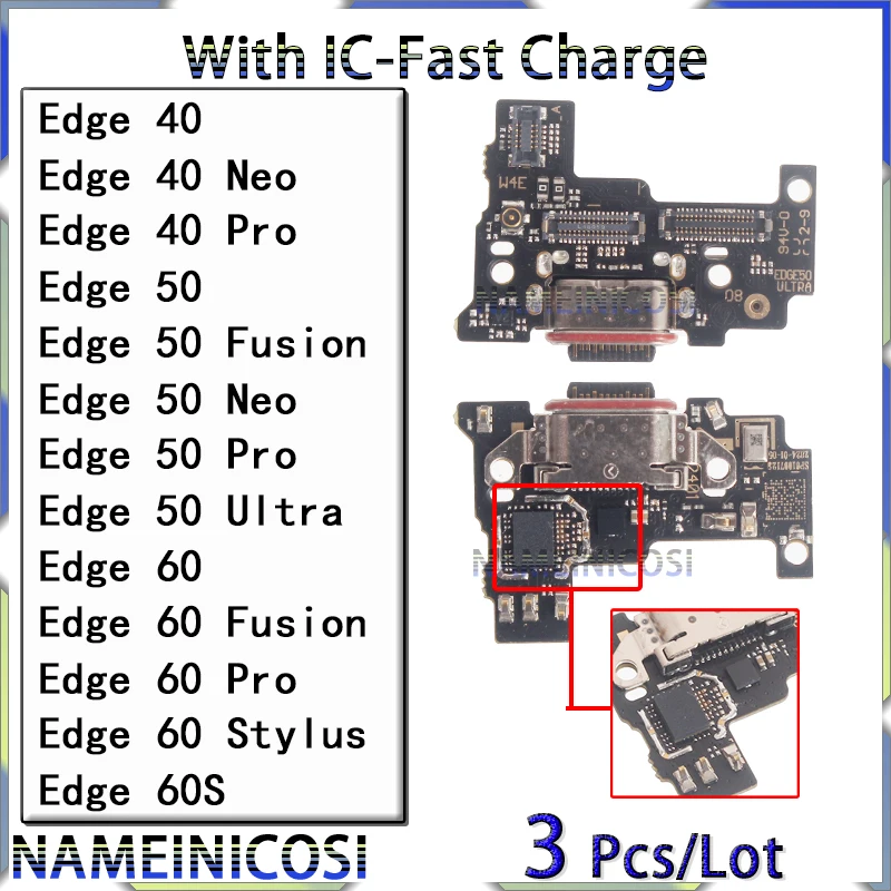 

3 Pcs Usb Charging Dock for Motorola Moto Edge 40 Neo Pro 50 60 60S Ultra Fusion Stylus Board Module Charger Ports