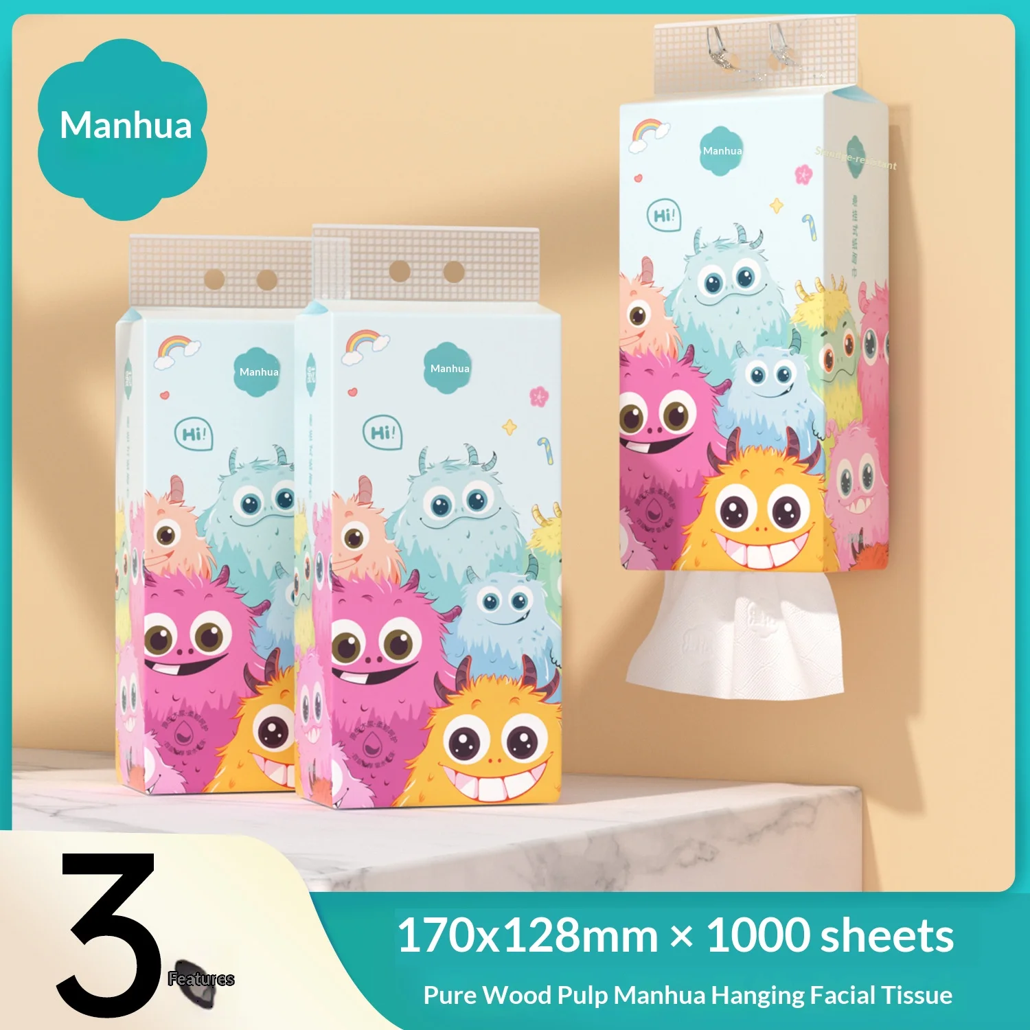 3pc-household-napkins-1000-sheets-four-layer-thick-large-capacity-soft-absorbent-non-shedding-hanging-facial-tissue-paper