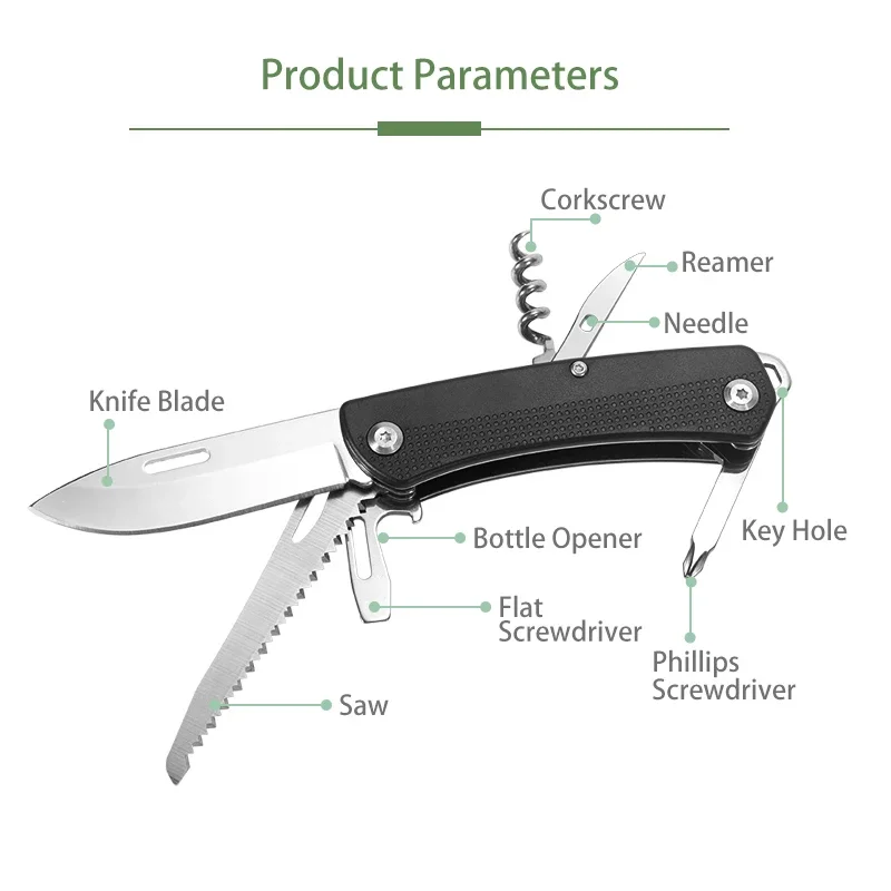 Imagem -03 - Bhbt Mini Multifuncional Folding Knife Canivete Portátil Saw Screwdriver Abridor de Garrafas Vinho ao ar Livre Edc